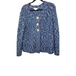 Christopher & Banks XL Blue Button-Up Chunky Fisherman Old Money Cardigan Sweate